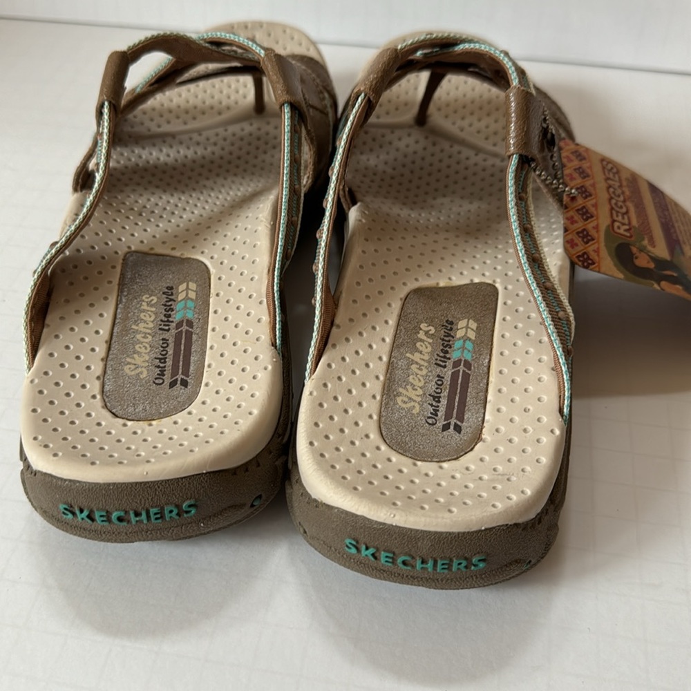 Skechers Reggae Sandals Thong Beige & Turquoise - Picture 4 of 15